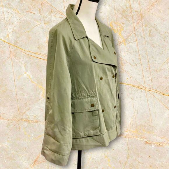 Loft Women's Utility Jacket Motto Linen/Cotton Roll-Tab Sleeve Pockets in Large - Picture 2 of 11